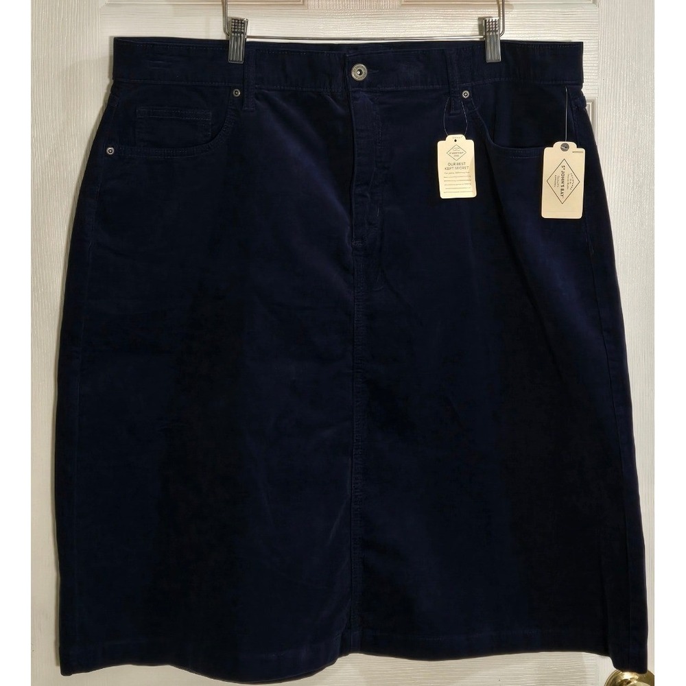 St Johns Bay Womens 18W Corduroy Skirt American Navy Blue Midi 5 Pocket NWT
